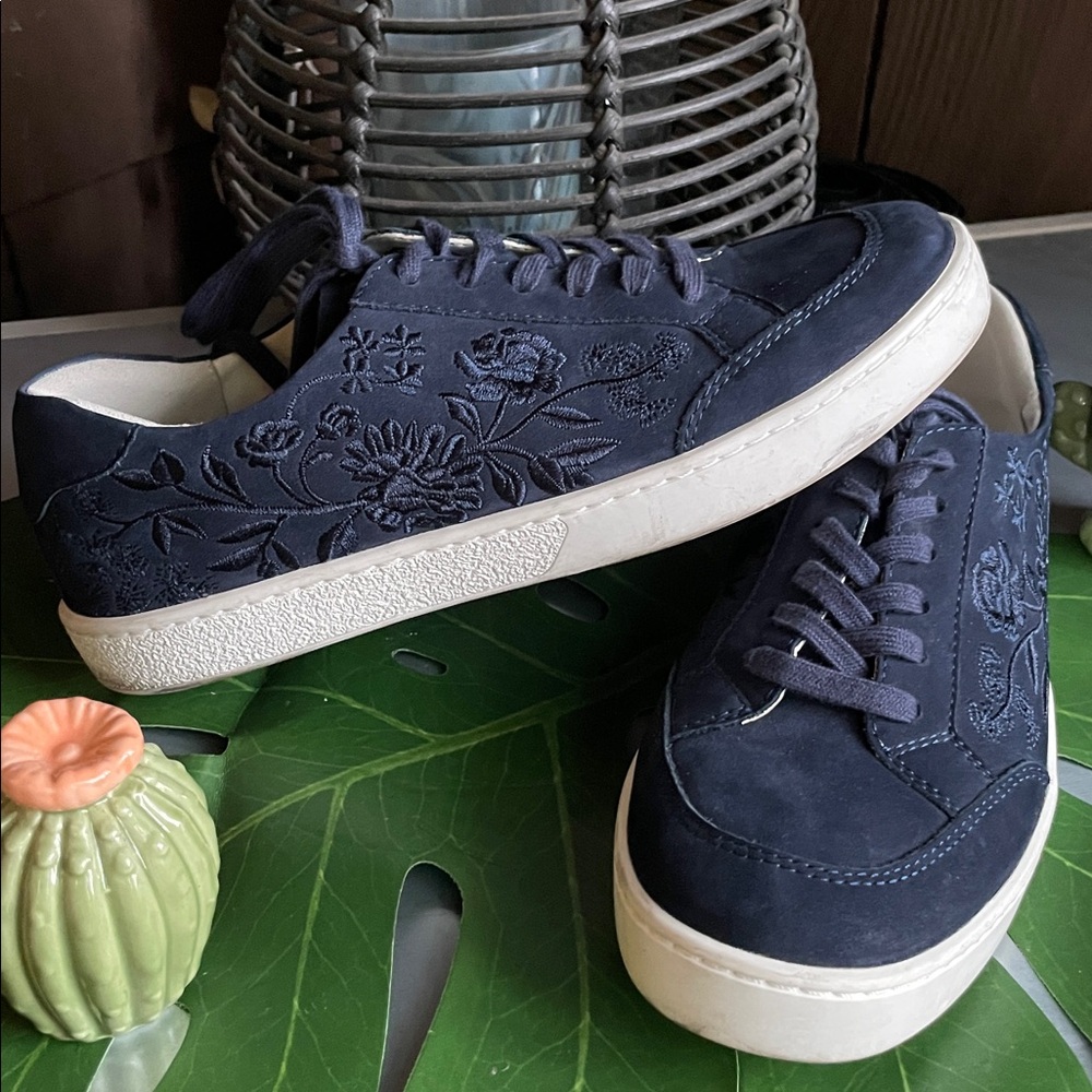 Johnny Was Blue Suede Embroidered Sneakers